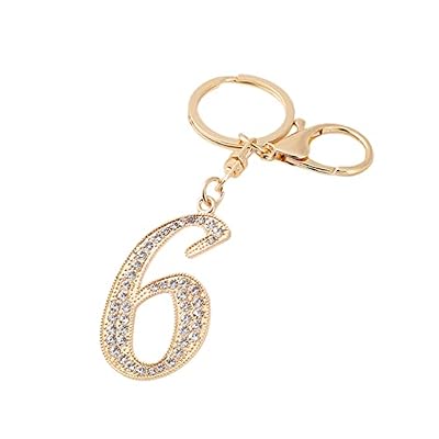Gierzijia Lega strass 0-9 numero portachiavi per le donne, 0-9 numero portachiavi accessori borsa Charms, 6, taglia unica