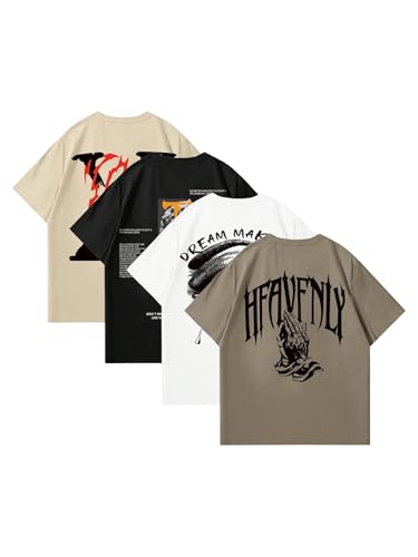 Men's 4 Piece Y2K Graphic Tees Short Sleeve Crew Neck Summer T-Shirts Top