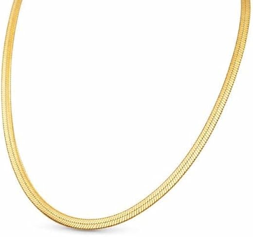 Golden Stainless Steel Herringbone Snake Chain Necklace, Gold Colour, Flat Style