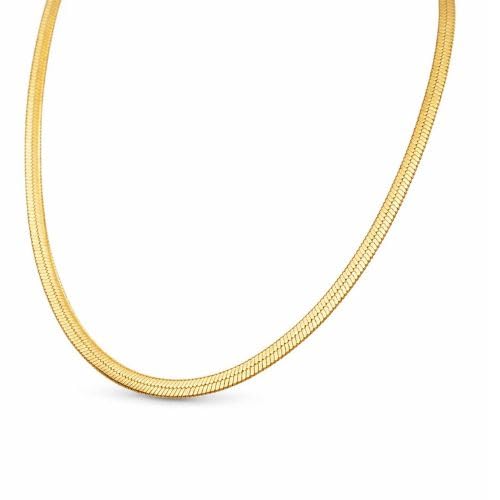 Golden Stainless Steel Herringbone Snake Chain Necklace, Gold Colour, Flat Style-image-25