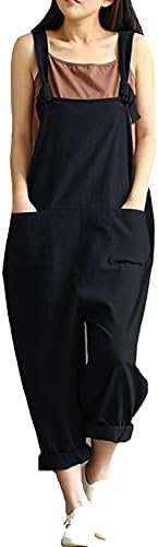 Women's Casual Jumpsuits Overalls Baggy Bib Pants Plus Size Wide Leg Rompers (L, Black)