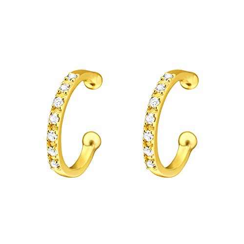 AUBE JEWELRY Hypoallergenic 925 Sterling Silver with Cubic Zirconia Sparkling Round Huggie Gold Ear Cuff Earrings for Women | Clip On Cartilage (Size S - Crystal Cubic Zirconi