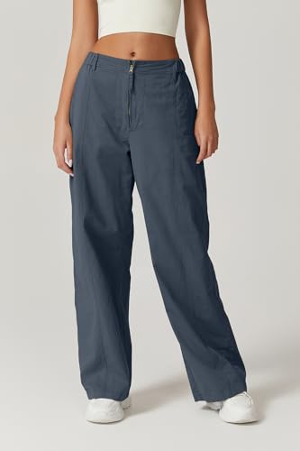 QINSEN Womens Zip Front Wide Leg Long Pants High Waist Causal Cargo Pants Cotton Pocket Palazzo Pants4