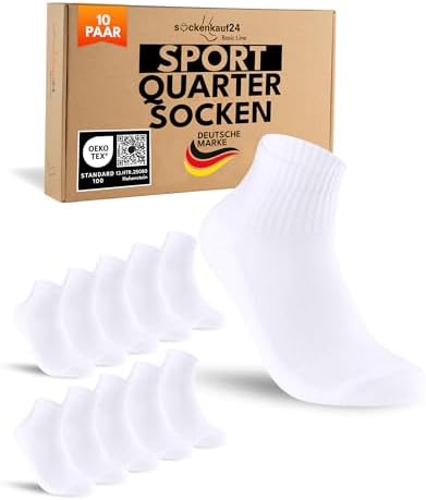 sockenkauf24 10 Paar kurze Sportsocken Quarter Tennissocken Herren Damen Atmungsaktive Baumwolle