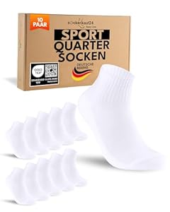 sockenkauf24 10 Paar kurze Sportsocken Herren Weiß 43-46 Quarter Tennissocken Atmungsaktive Baumwolle