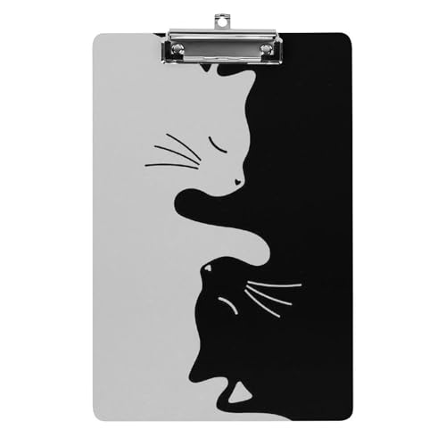 クリップボード 白 黒 猫柄 ネコ A4サイズ対応 クリップファイル バインダークリップ 用箋ばさみ ファイルボード メモ帳 縦型 書類整理 おしゃれ かわいい 筆記 多機能 壁掛け プレゼント