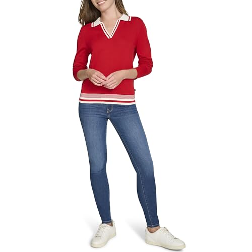 Nautica Women's Long Sleeve Solid Johnny Collar Pullover