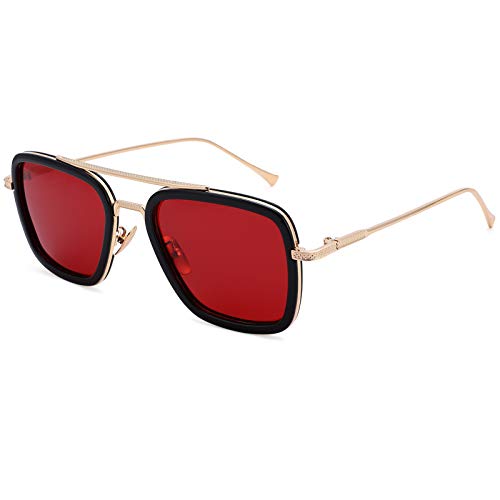 Image of Tony Stark Polarized Sunglasses for Men - Women Vintage Aviator Square Metal Frame Iron Man Edith Glasses
