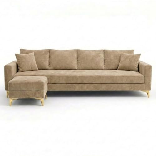 Image of Classiq Rich 5 Seater L Shape Sofa Set with Movable Ottoman | Flexible Layout | Spacious Soft Touch Seating | Designer Sofa for Living Room (Beige)