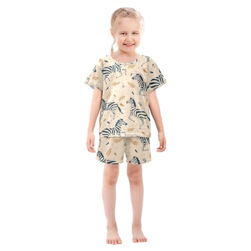 ALAZA Zebra Palm Leaf Pajamas Short Sleeve 2 Piece Sleepwear Top and Bottom Pajama Set Unisex3