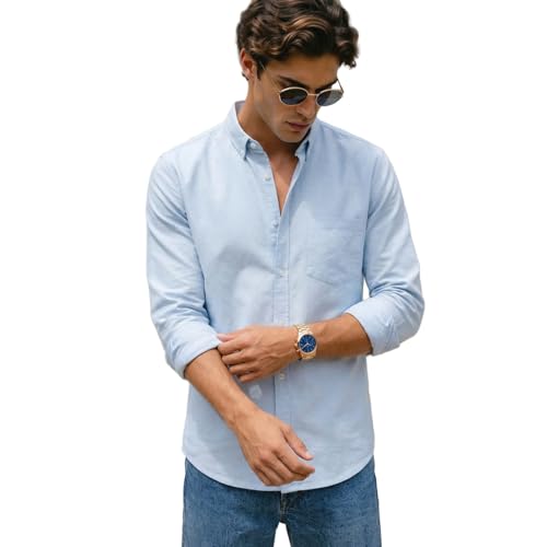 Image of Urbano Fashion Men's Cotton Full Sleeve Regular Fit Solid Oxford Shirt with Button-Down Collar