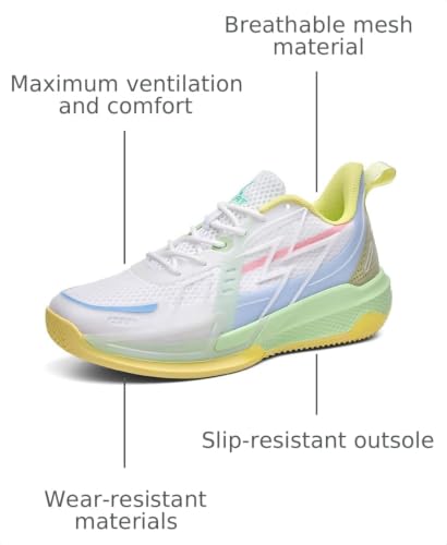 Image of Women Basketball Shoes Fashion Sneakers Comfortable Unisex Athletic Lightweight Non Slip Outdoor Sport Volleyball Shoes WhiteGreen Size 8
