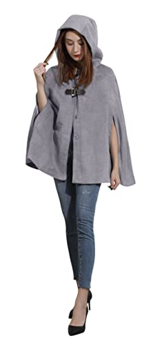 Chartou Women's Cute Batwing-Sleeve Hooded Wool Baggy Poncho Cape Cardigans Outwear (Large, H-Grey) #TOP4
