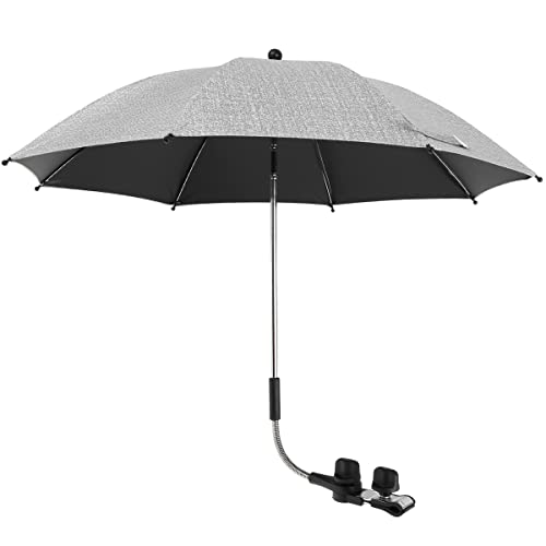 Parasol Poussette Universelle Anti UV 50+ Ombrelle pour Poussette avec Pince Réglable et Bras Flexible Pour Landau Poussette,Vélo,Fauteuil Roulant,Chaise de Plage (Gris, 75CM)