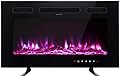 Maxhonor Electric Fireplace Inserts Freestanding Heater for The Living Room Floating Fireplace with 12 LED Colors with Logset and Stones, Space Heaters for Indoor Use,1500W/750W,Black,30inch