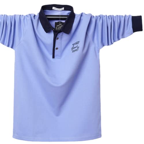 Polo de algodón para hombre de talla grande, camiseta de manga larga con solapa casual de invierno (3XL, morado) Cover