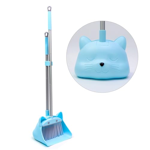 28 Kids Mini Broom and Dustpan Set - Toddler Cleaning Toy Toddler Household Helper Parent-Child Interactive Play Cleaning Tool Cute Cartoon Design Small Safe Corner Broom (Blue)