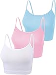 3 Pcs Crop Camisole Top Spaghetti Strap Tank Sleeveless Crop Tank Top for Women Sports (Pink, Blue, White,Large)