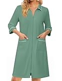 Ekouaer Zipper Robes for Women 3/4 Sleeve Housecoats Knee Length Bathrobe Lightweight Nightgown with Pockets