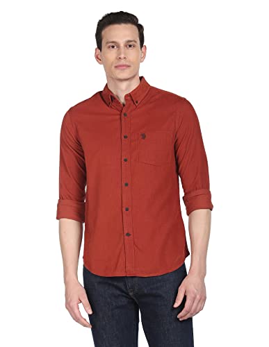 Image of U.S. Polo ASSN. Men Cotton Solid Tailored Fit Shirt
