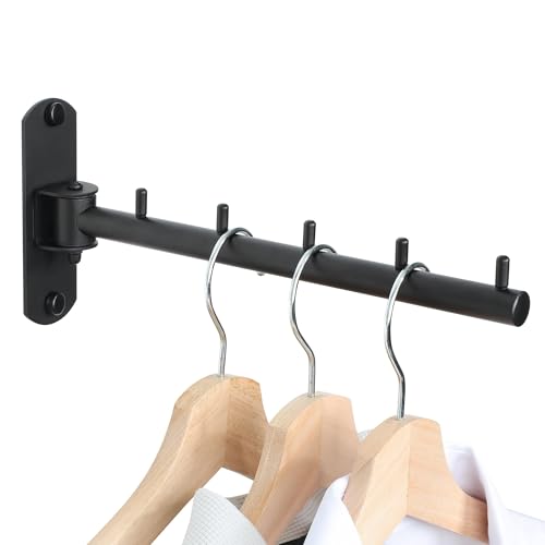 Mooche Clothes Rail Wall Mounted Black, Left-Right Swivel Rail, Wall Cloth Drying Rack, SUS304 Stainless Steel Clothes Rack, for Wardrobe Bedroom Living Room 275MM