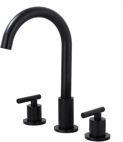 Mélangeur 3 trous noir pour lavabo de salle de bain avec bec rotatif à 360°