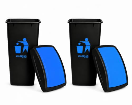 Image of CELLO Plastic Swing-Lid Garbage Dustbin 48 Ltr, Blue /Blue - Combo Pack of 2