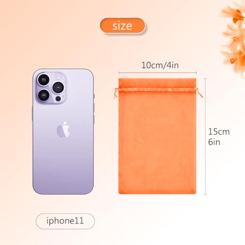Image of FUNFERY 100PCS Orange Organza Gift Bags 4x6in,Drawstring Pouch for Jewelry