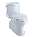 TOTO Carlyle II One-Piece Elongated 1.28 GPF Universal Height Skirted Toilet with CEFIONTECT, Cotton White