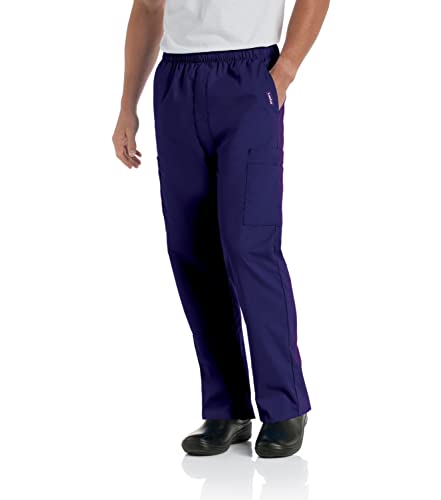 Landau Essentials Relaxed Fit 7-Pocket Elastic Cargo Scrub Pants for Men 8555 Grape