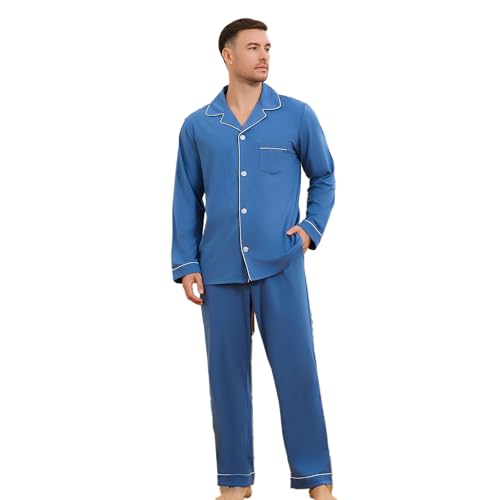 Vulcandon Mens Pajamas Set, Soft Classic Lapel Button Down Long Sleeve Lightweight Comfy Sleepwear Lounge Pajamas for Men