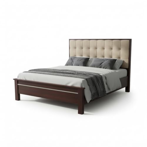 Image of APRODZ Sheesham Wood Bed | Queen Size Bed (78x60 Inches) Without Storage | Solid Wood Double Bed with Tufted Headboard | Premium Cot Furniture for Bedroom | Bed Queen Size | Beige