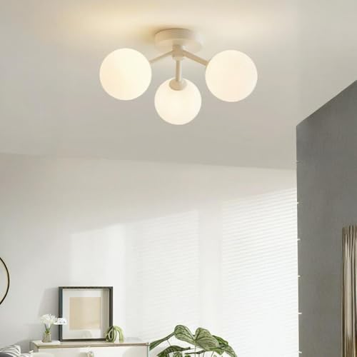 Lámpara de techo Sputnik de 3 luces blanca y dorada semiempotrada 2