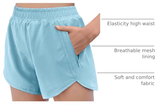 Image of Zaclotre Girls Athletic Shorts with Zipper Pockets High Waisted Running Shorts Soccer Gym Sports Active Short for Kids