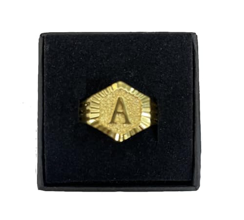 Image of 18k gold plated brass Hexagon shape initial ring already sized ring