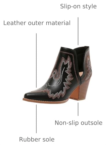 Image of SelRoys Cowboy Boots for Women Cowgirl Ankle Western Embroidered Stitched Pointed Toe Cutout Chunky Heels Short Booties Red Brown Black US5-11