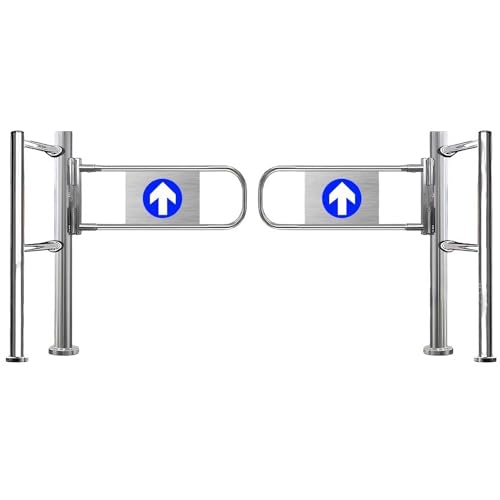 Puerta peatonal manual con puerta de seguridad de doble oscilación, portal bidireccional de acero inoxidable, cierre automático, perfecto para mercados (170 cm x 100 cm)