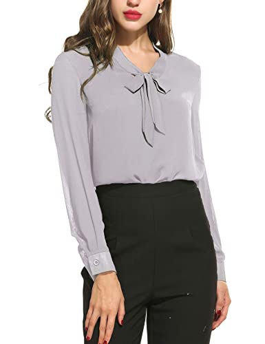 ACEVOG Chiffon Blouses for Women Dressy Bow Tie Neck Long Sleeve Work Shirt Formal Casual Wear