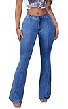 Flare Jeans for Women Bell Bottom Jeans High Waisted Slimming Stretchy Denim Pants(Medium, Blue)