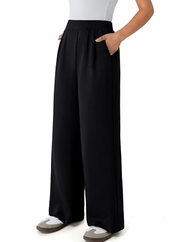 NIMIN Trousers Pants for Women Stretchy High Waisted Business Casual Slacks for Work Wide Leg Pleated Pull On Pants2