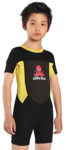 Cressi Smoby Shorty Wetsuit Traje de Neopreno 2 mm, Niños, Negro/Amarillo, 3/4 Años