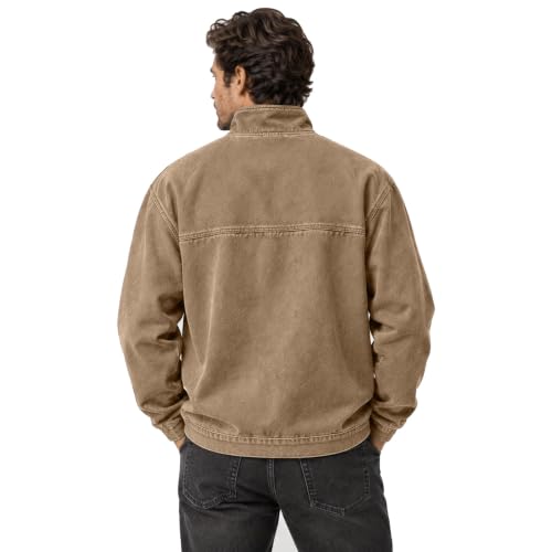 Denim Shirt Men Washed Vintage 1/4 Zip Pullover Shirt with Pockets - image 8