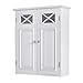 Teamson Home Dawson Wooden Over The Toilet Bathroom Removable Wall Medicine Cabinet with 1 Adjustable Shelf 2 Storage Spaces 2 Cross Molding Doors and Crystal-Cut Knobs, White
