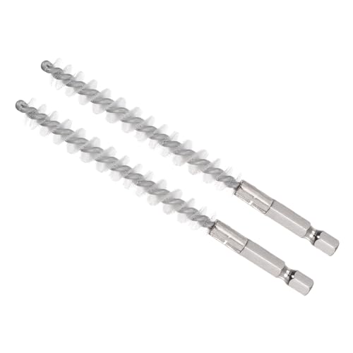 Image of Bore Brush, 8mm Dia 75mm Length, Nylon Twisted Cleaning Wire Brushes with 1 /4 inch Hex Shank - (Applications: for Power Drill), 2-Pieces