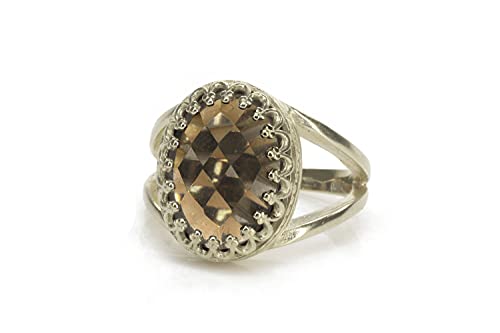 Bague Ovale Quartz Fumé Argent 925 Anti-Ternissement Anemone Bijoux