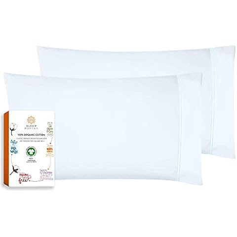 Sleep Mantra 100% Organic Cotton Pillowcases - Soft and Crisp, Cooling Percale Weave, Breathable Pillow Covers,, Set of 2 (Standard, Blue) Cover