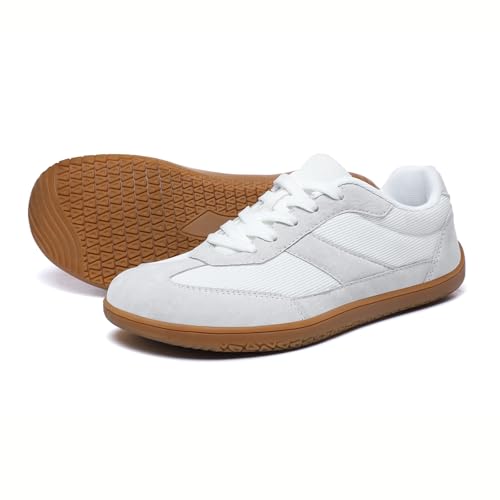 HSQ Womens Barefoot Shoes Fashion Lightweight Wide Toe Minimalist Zero Drop Sneakers Breathable Casual Walking Running Gym Shoes White Grey 10.5
