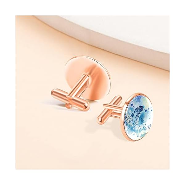 1 Pair Personalized cufflinks for men, Mens Cufflinks and Studs Cuff Links with Jewelry Box, Boys Cufflinks Shirt Accessories for Special Occasions Wedding Party Hand Drawn Blue Butterfly Flowers - Image 7