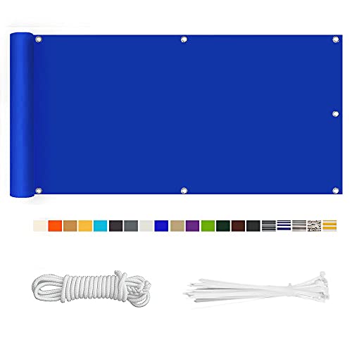 HERILIOS Balkon Sichtschutz, Balkonabdeckung 220 g/m² Innen Balkonverkleidung UV-Schutz (210Größen&21Farben) Ohne Bohren mit Ösen Kabelbinder und Kordel für Balkongeländer Terrasse, 80X800CM Blau