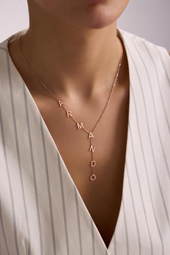 Lariat Name Necklace for Women, Personalized 18K Gold Long Y-Shaped Necklace with Letter Initial, Family Bridesmaid Mother's Day Jewelry Gift for Her3